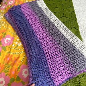 Homemade afghan baby blanket, shades of violet and grey